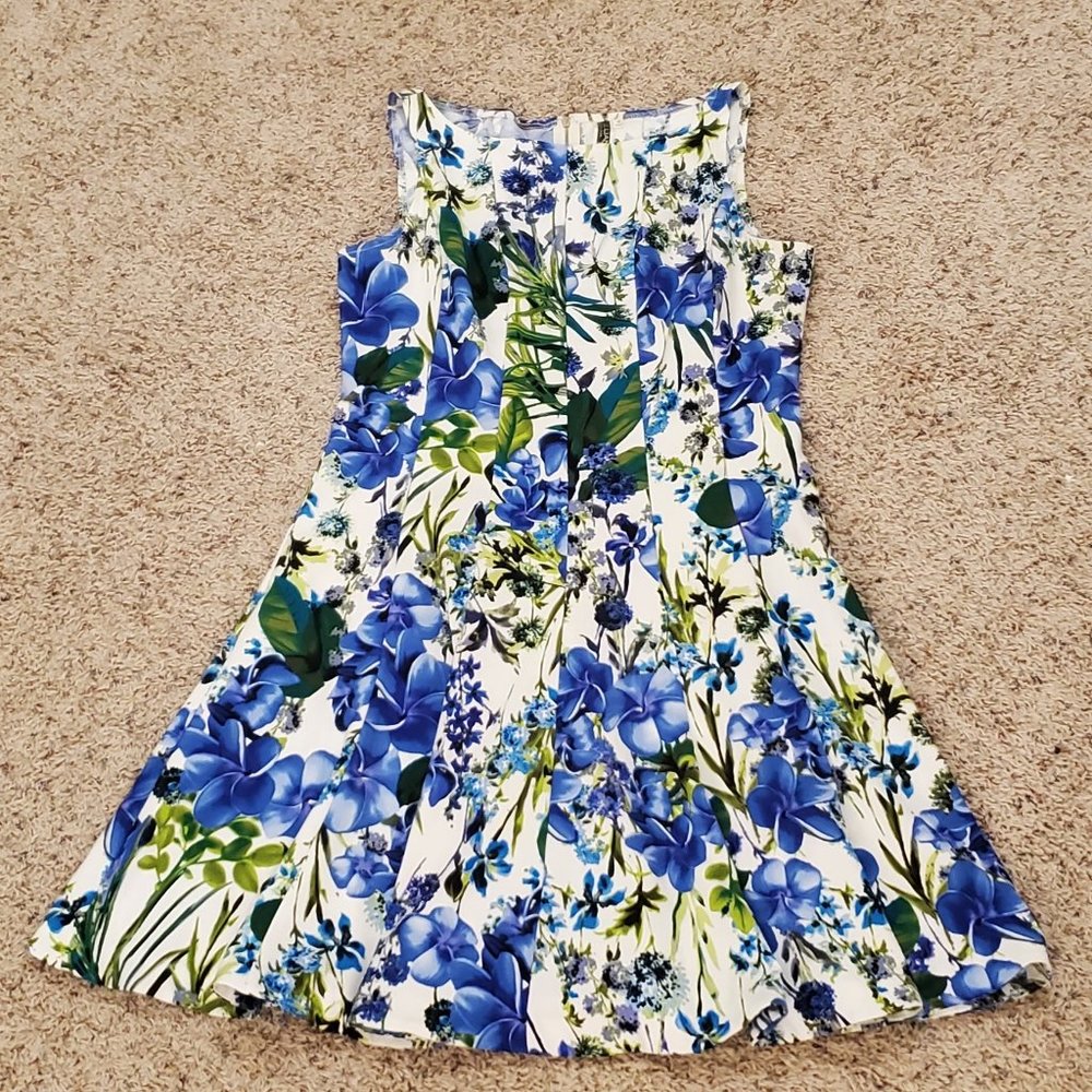Julian Taylor Blue Floral Sleeveless Flare Dress